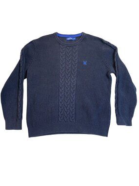 Nautica Mens Sweater XL Navy Blue Sail Cable Knit 100% Cotton Pullover Crewneck
